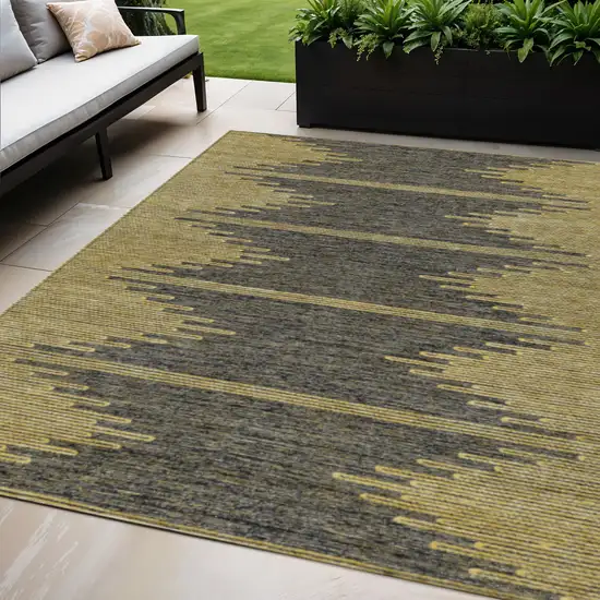 Dark Gray And Gold Abstract Washable Indoor Outdoor Area Rug Photo 1
