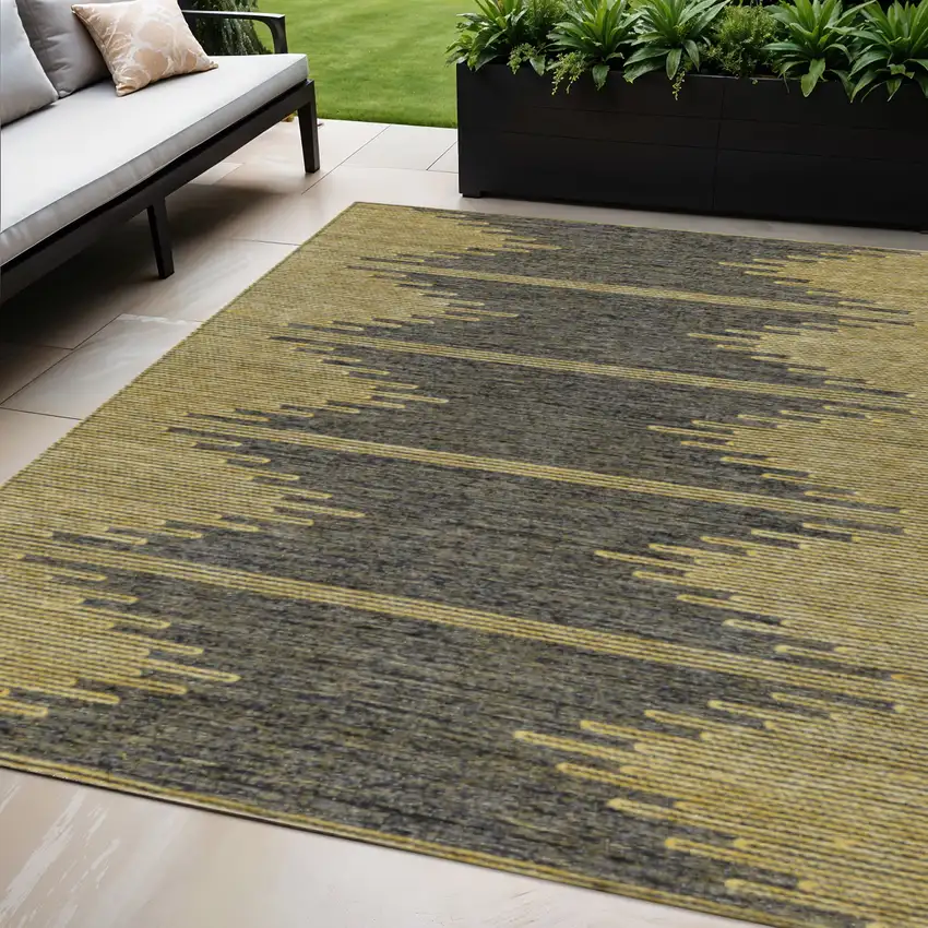 Dark Gray And Gold Abstract Washable Indoor Outdoor Area Rug Photo 1