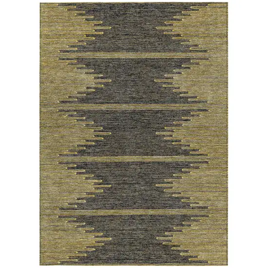 Dark Gray And Gold Abstract Washable Indoor Outdoor Area Rug Photo 7