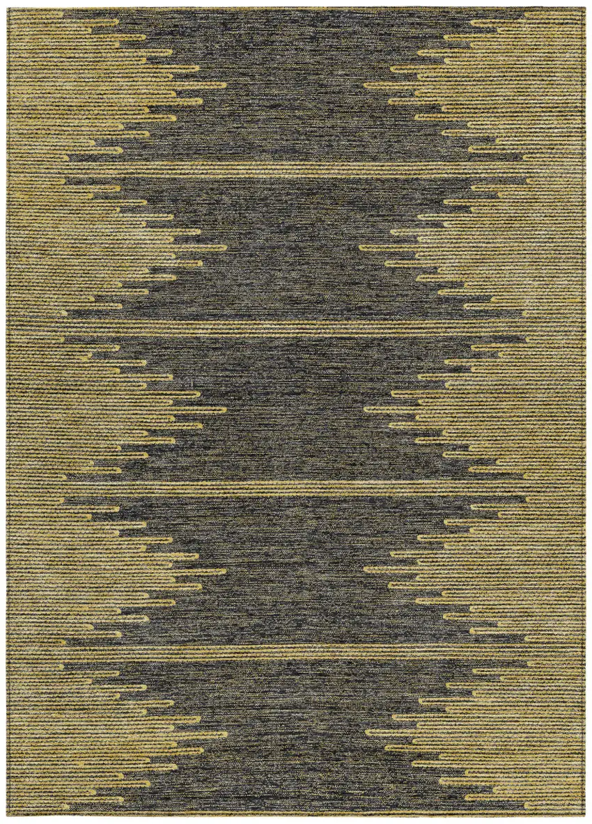 Dark Gray And Gold Abstract Washable Indoor Outdoor Area Rug Photo 7