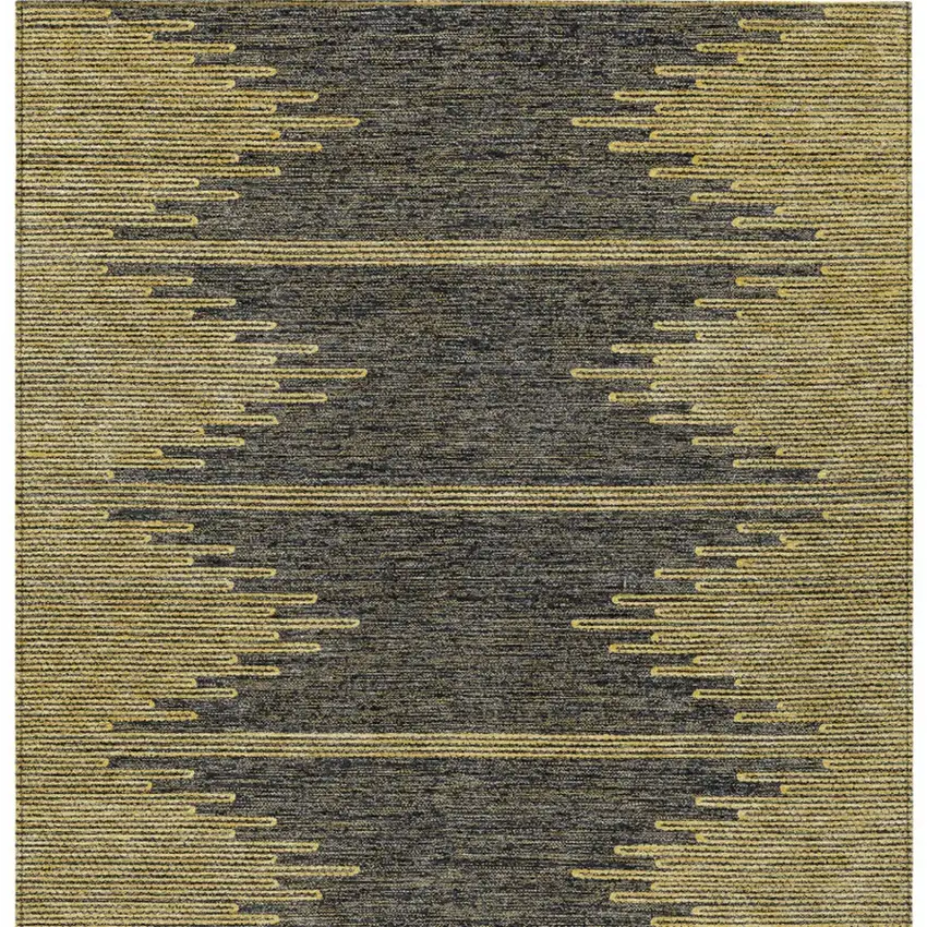Dark Gray And Gold Abstract Washable Indoor Outdoor Area Rug Photo 6