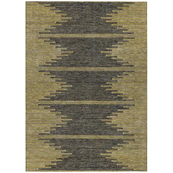 Dark Gray And Gold Abstract Washable Indoor Outdoor Area Rug Photo 2