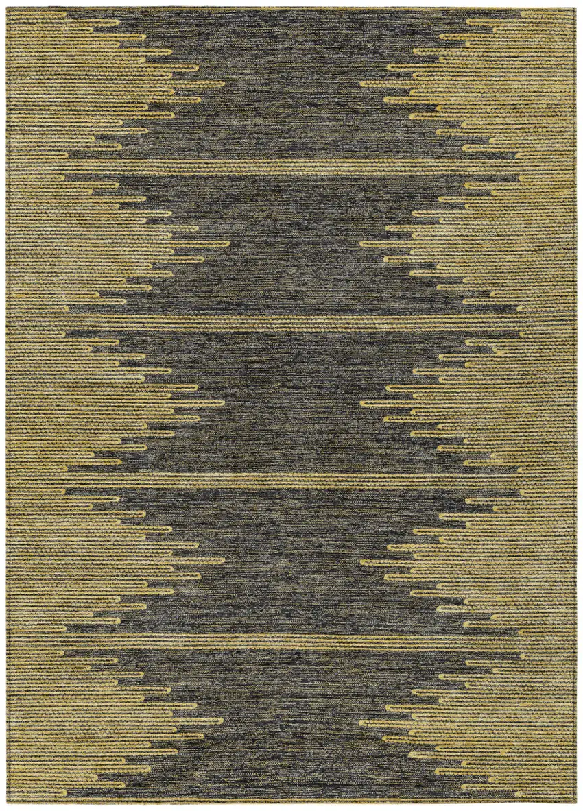 Dark Gray And Gold Abstract Washable Indoor Outdoor Area Rug Photo 2