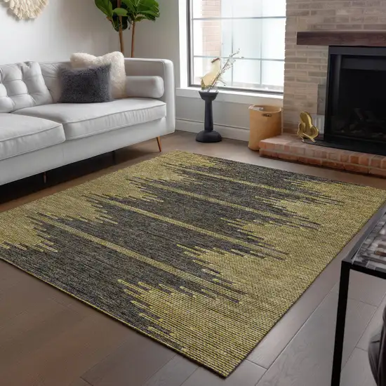 Dark Gray And Gold Abstract Washable Indoor Outdoor Area Rug Photo 9