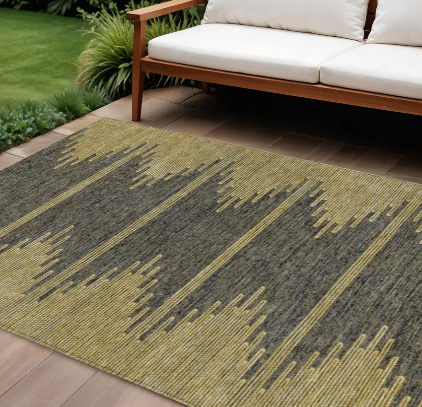 Dark Gray And Gold Abstract Washable Indoor Outdoor Area Rug Photo 1