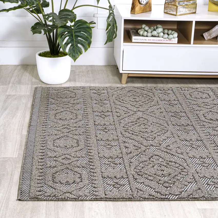 Dark Gray And Ivory Moroccan Indoor Outdoor Area Rug Photo 4