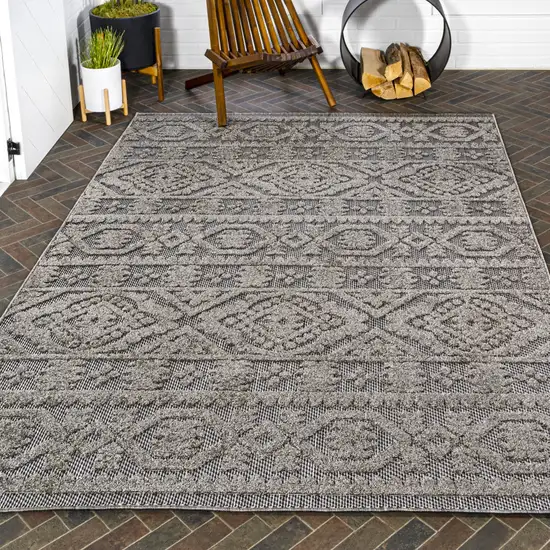 Dark Gray And Ivory Moroccan Indoor Outdoor Area Rug Photo 9