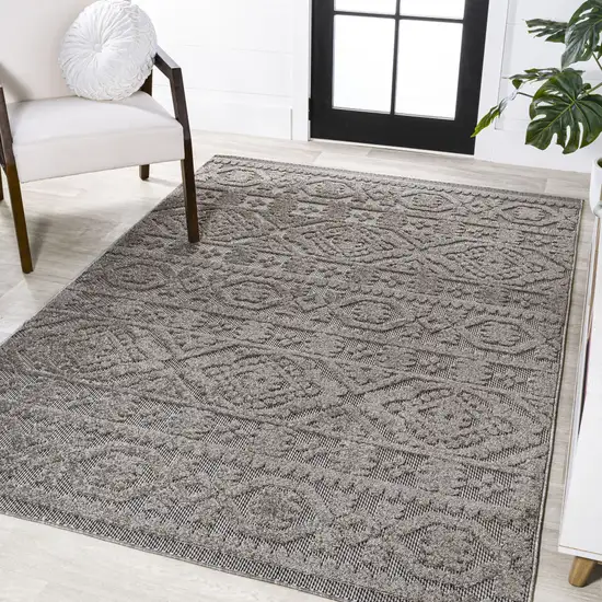 Dark Gray And Ivory Moroccan Indoor Outdoor Area Rug Photo 3