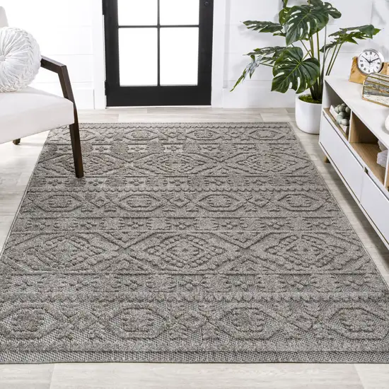 Dark Gray And Ivory Moroccan Indoor Outdoor Area Rug Photo 5