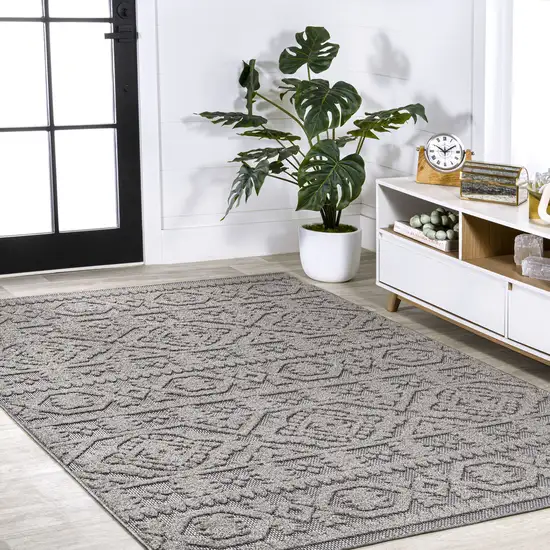 Dark Gray And Ivory Moroccan Indoor Outdoor Area Rug Photo 6