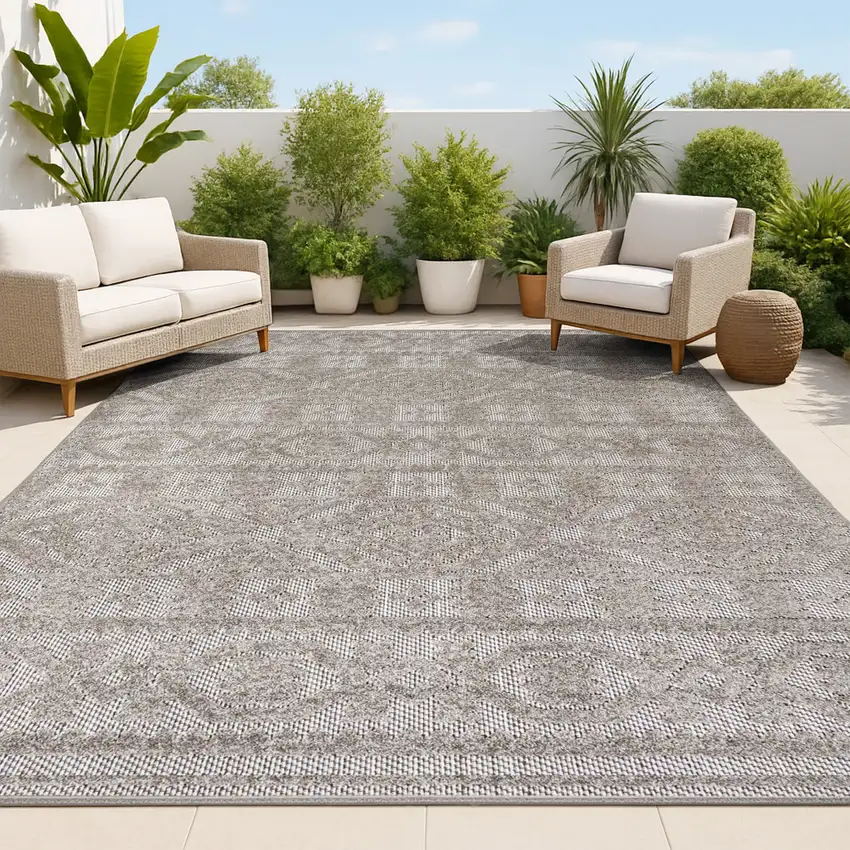 Dark Gray And Ivory Moroccan Indoor Outdoor Area Rug Photo 3