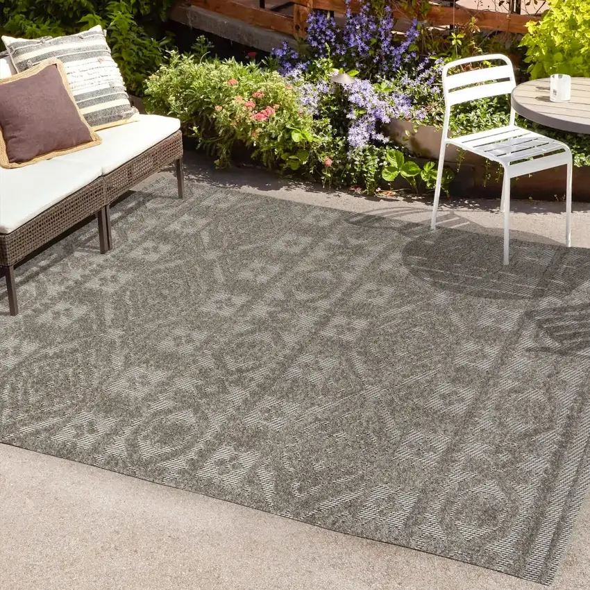 Dark Gray And Ivory Moroccan Indoor Outdoor Area Rug Photo 8
