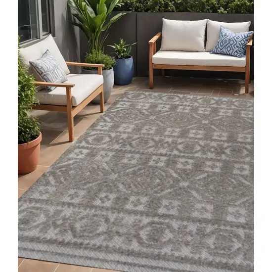 Dark Gray And Ivory Moroccan Indoor Outdoor Area Rug Photo 1