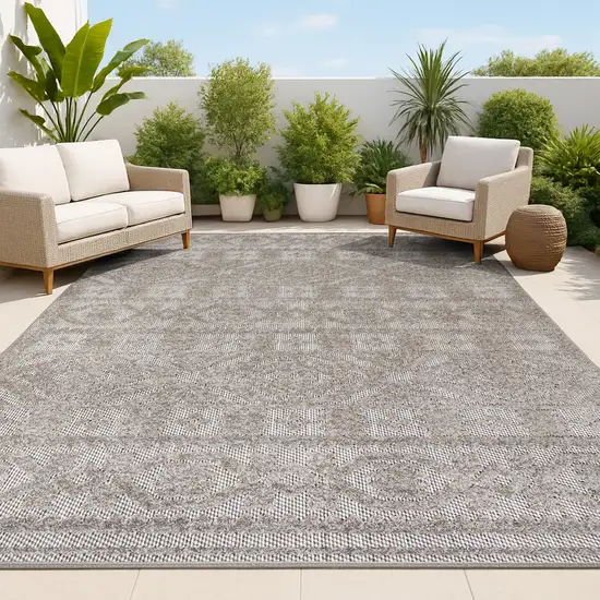 Dark Gray And Ivory Moroccan Indoor Outdoor Area Rug Photo 3