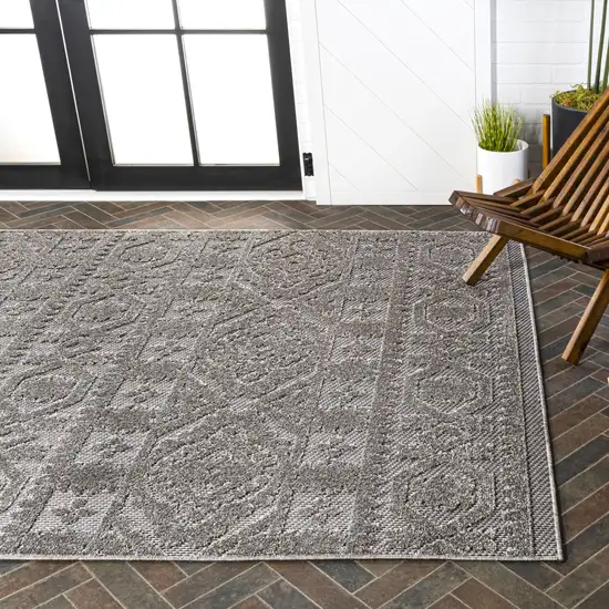 Dark Gray And Ivory Moroccan Indoor Outdoor Area Rug Photo 9