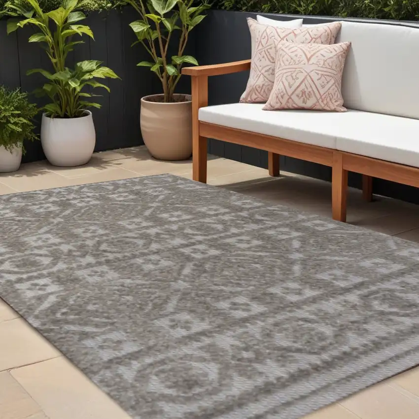 Dark Gray And Ivory Moroccan Indoor Outdoor Area Rug Photo 1