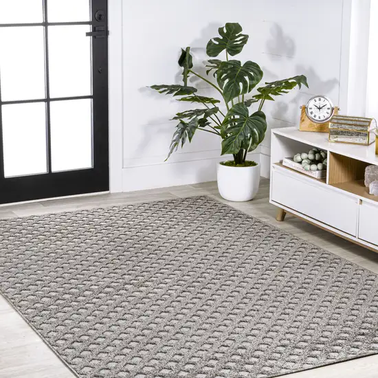Dark Gray And Ivory Trellis Indoor Outdoor Area Rug Photo 8