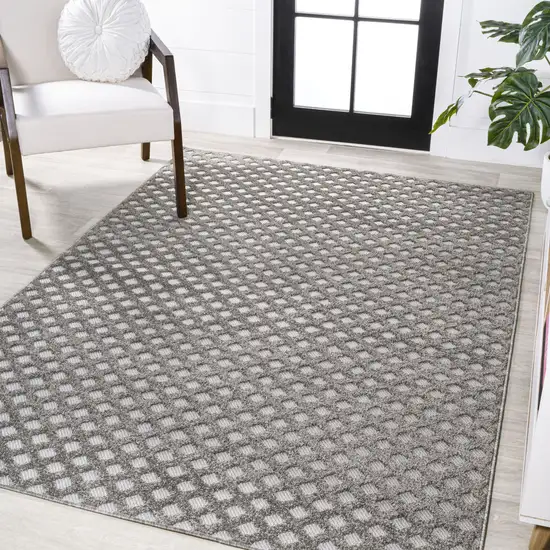 Dark Gray And Ivory Trellis Indoor Outdoor Area Rug Photo 5