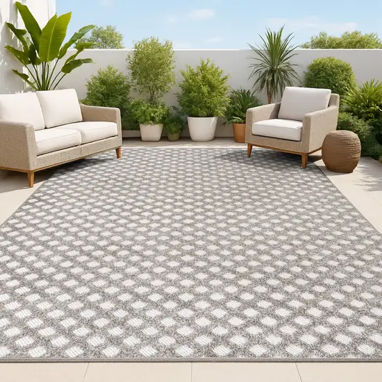 Dark Gray And Ivory Trellis Indoor Outdoor Area Rug Photo 4