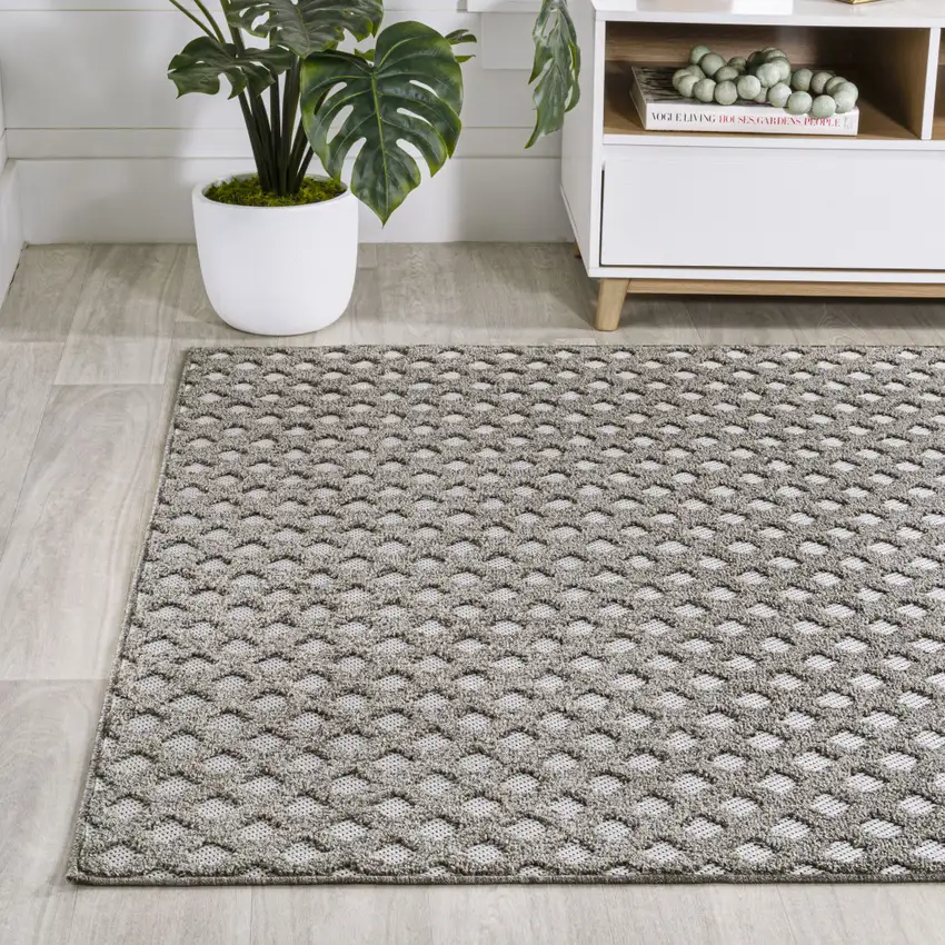 Dark Gray And Ivory Trellis Indoor Outdoor Area Rug Photo 6