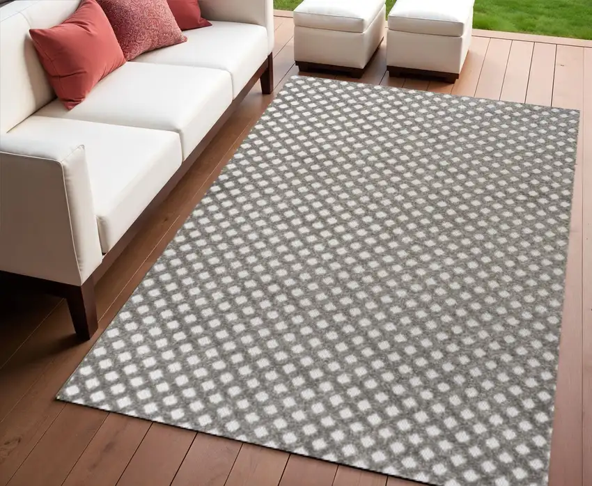 Dark Gray And Ivory Trellis Indoor Outdoor Area Rug Photo 1