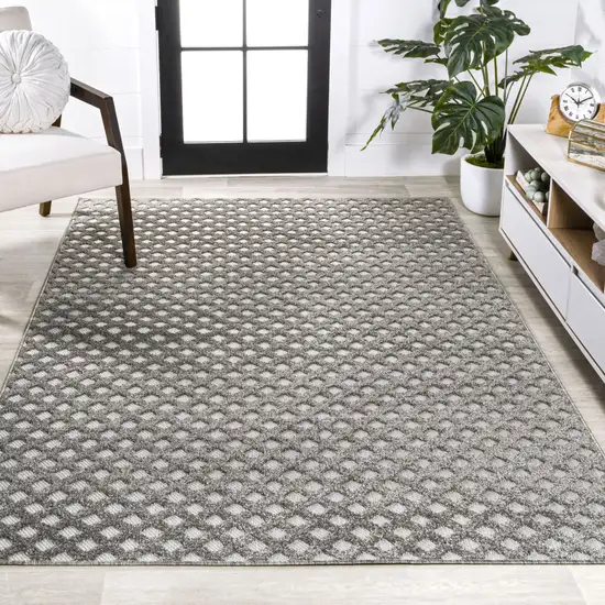 Dark Gray And Ivory Trellis Indoor Outdoor Area Rug Photo 7