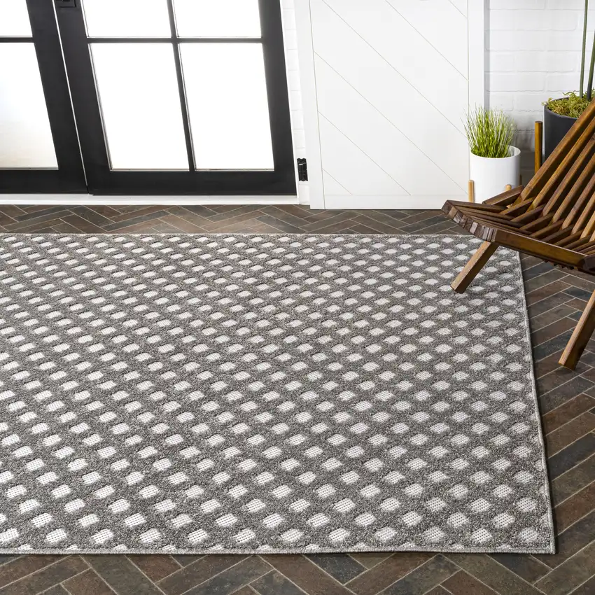 Dark Gray And Ivory Trellis Indoor Outdoor Area Rug Photo 9