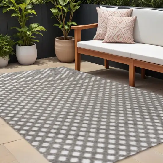 Dark Gray And Ivory Trellis Indoor Outdoor Area Rug Photo 1