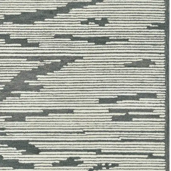 Dark Gray And Ivory Wool Geometric Hand Hooked Area Rug Photo 9