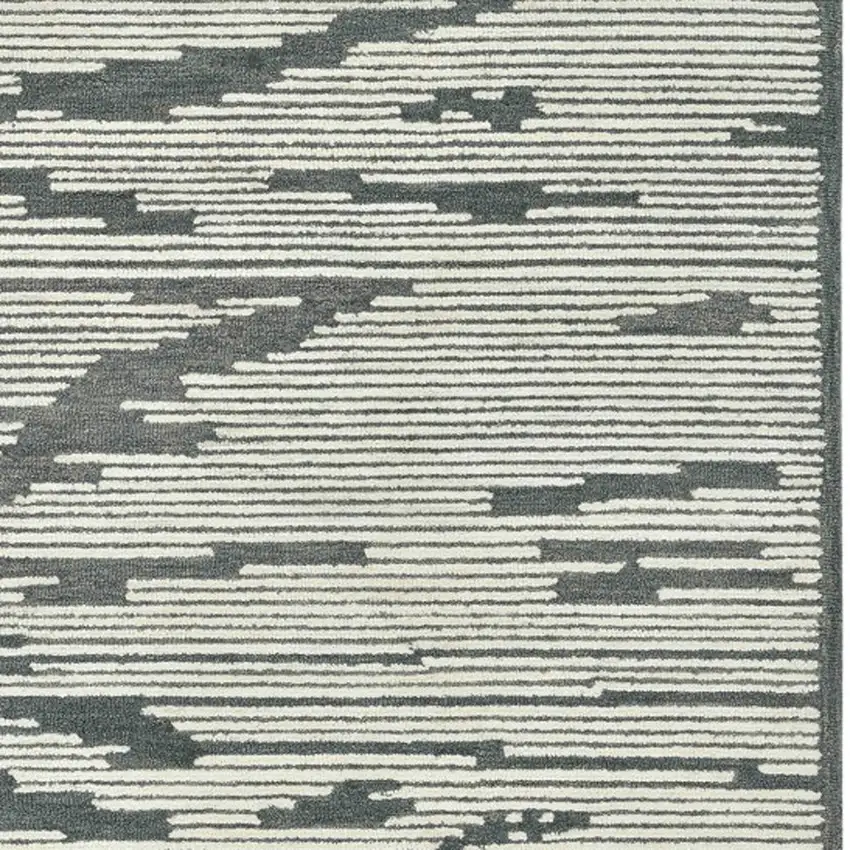 Dark Gray And Ivory Wool Geometric Hand Hooked Area Rug Photo 9