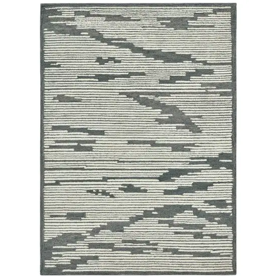 Dark Gray And Ivory Wool Geometric Hand Hooked Area Rug Photo 4