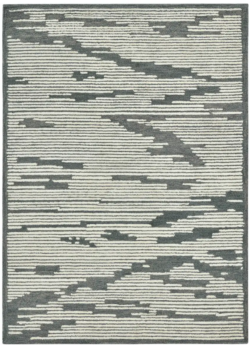 Dark Gray And Ivory Wool Geometric Hand Hooked Area Rug Photo 4