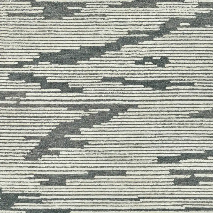 Dark Gray And Ivory Wool Geometric Hand Hooked Area Rug Photo 9