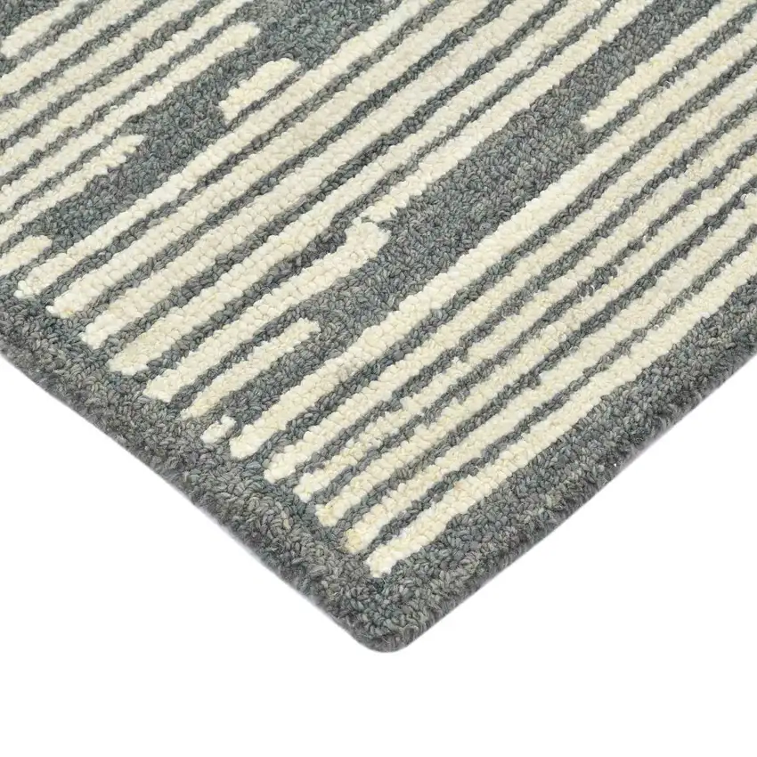 Dark Gray And Ivory Wool Geometric Hand Hooked Area Rug Photo 7