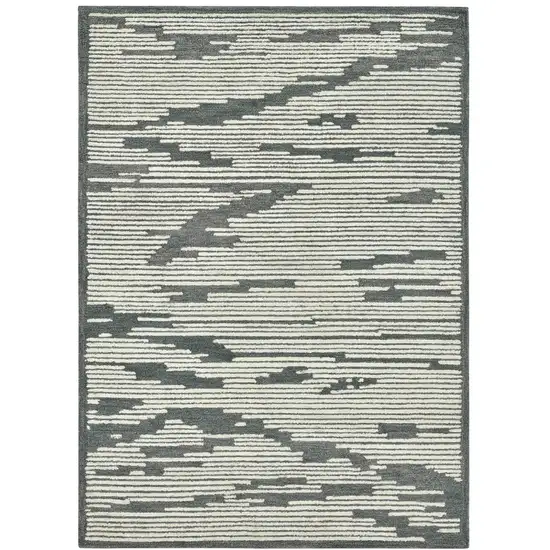 Dark Gray And Ivory Wool Geometric Hand Hooked Area Rug Photo 2