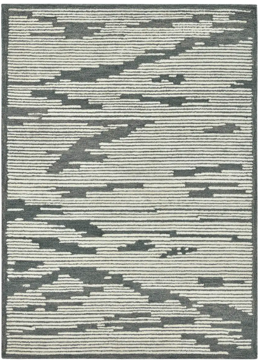 Dark Gray And Ivory Wool Geometric Hand Hooked Area Rug Photo 2