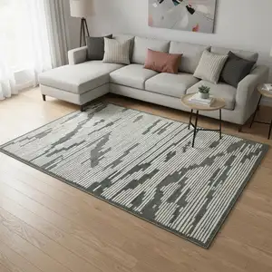 Photo of Dark Gray And Ivory Wool Geometric Hand Hooked Area Rug