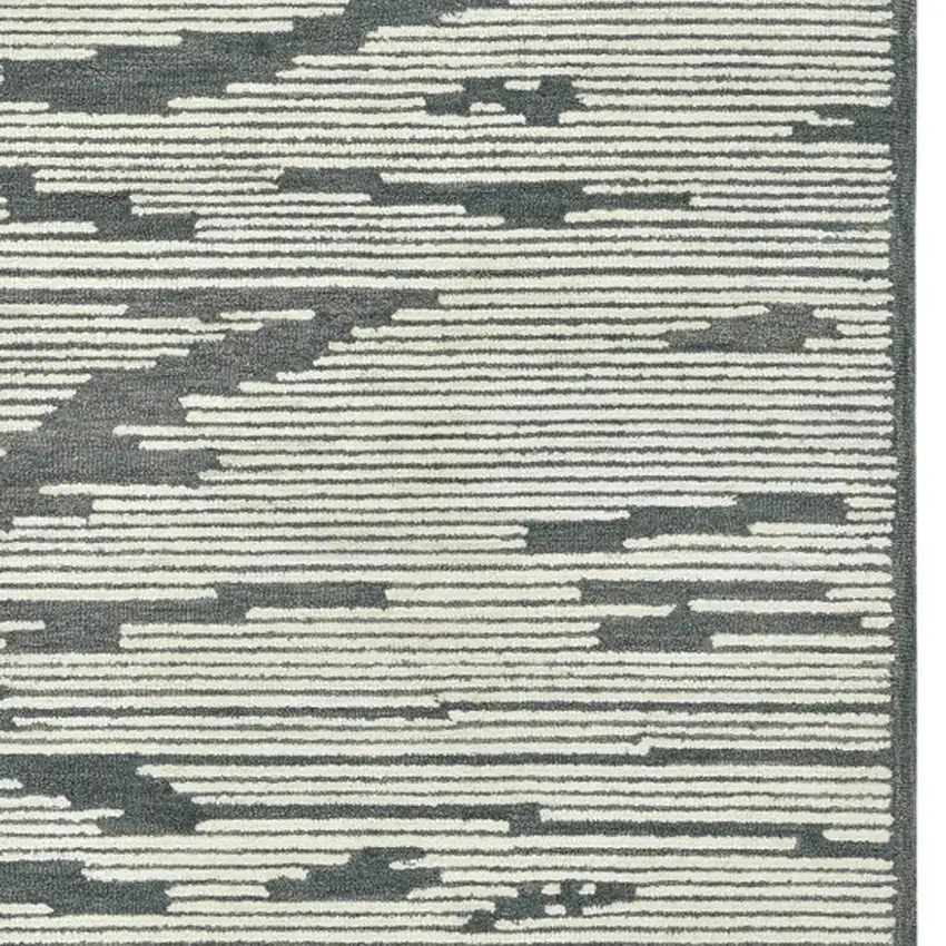 Dark Gray And Ivory Wool Geometric Hand Hooked Area Rug Photo 5