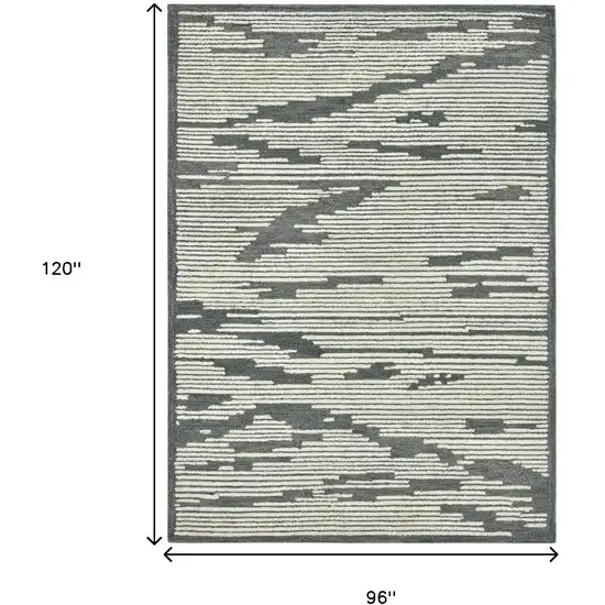 Dark Gray And Ivory Wool Geometric Hand Hooked Area Rug Photo 3