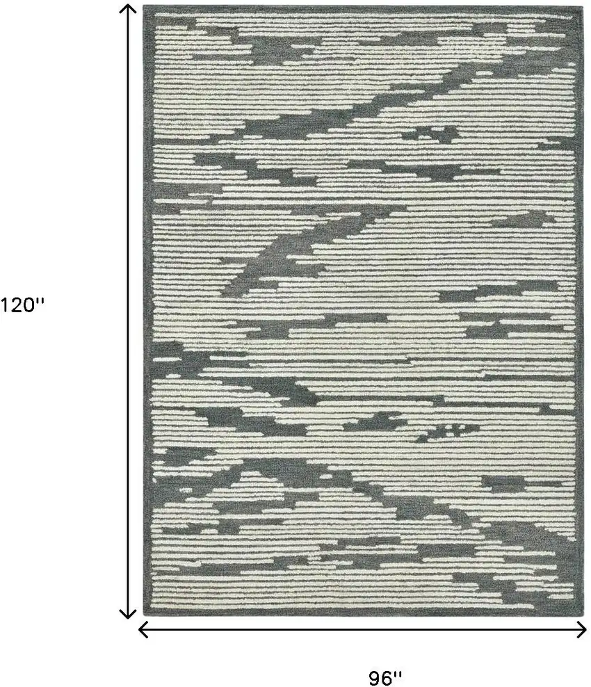 Dark Gray And Ivory Wool Geometric Hand Hooked Area Rug Photo 3