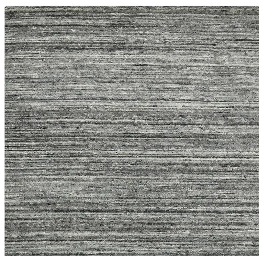 Dark Gray And Ivory Wool Striped Hand Woven Area Rug Photo 6