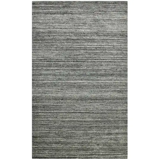Dark Gray And Ivory Wool Striped Hand Woven Area Rug Photo 2