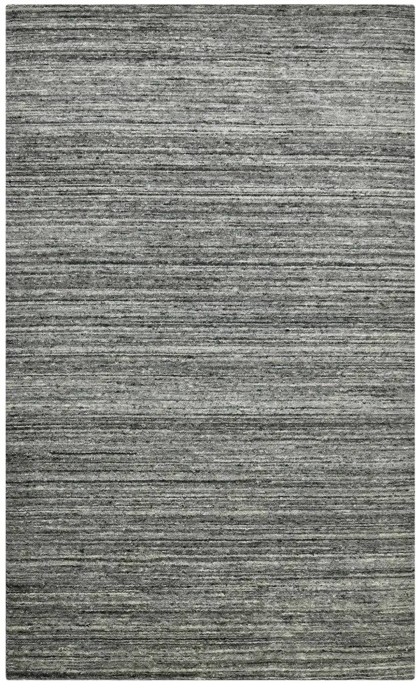 Dark Gray And Ivory Wool Striped Hand Woven Area Rug Photo 2