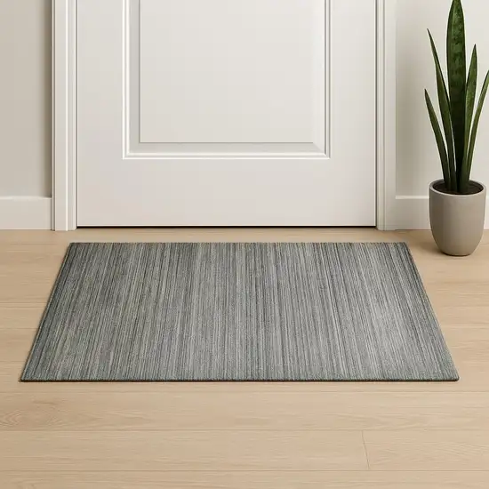 Dark Gray And Ivory Wool Striped Hand Woven Area Rug Photo 1
