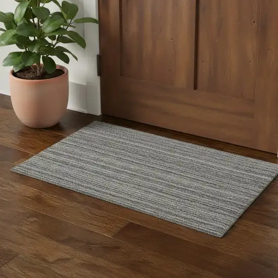 Dark Gray And Ivory Wool Striped Hand Woven Area Rug Photo 1