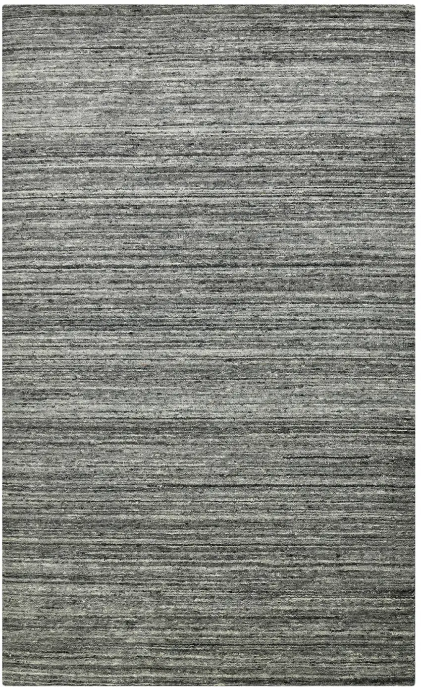 Dark Gray And Ivory Wool Striped Hand Woven Area Rug Photo 3