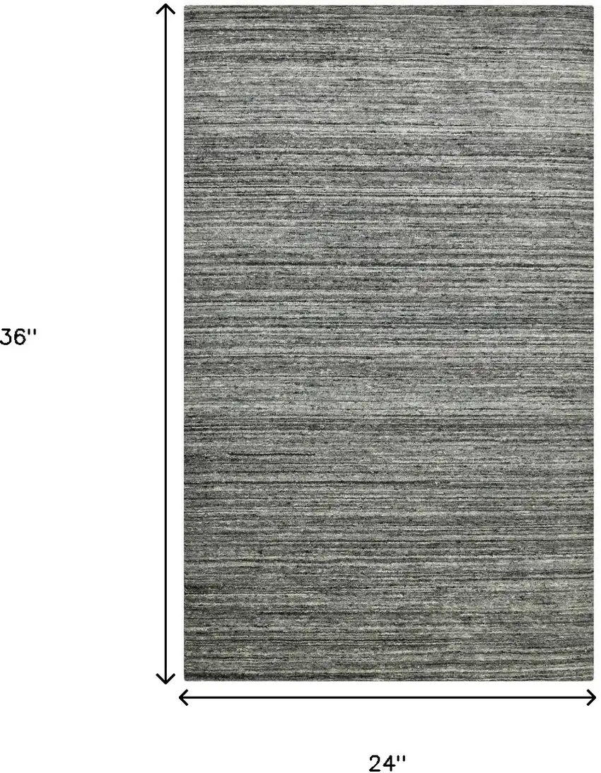 Dark Gray And Ivory Wool Striped Hand Woven Area Rug Photo 8