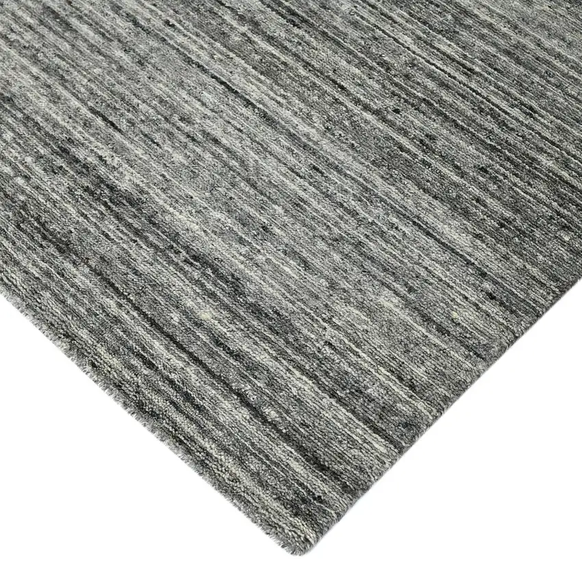 Dark Gray And Ivory Wool Striped Hand Woven Area Rug Photo 4