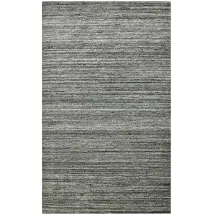 Photo of Dark Gray And Ivory Wool Striped Hand Woven Area Rug
