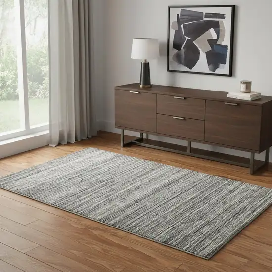 Dark Gray And Ivory Wool Striped Hand Woven Area Rug Photo 1